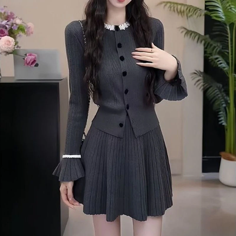 韩系学院风套装女显瘦修身上衣巨好看女装禅意仙气飘飘气质半身裙