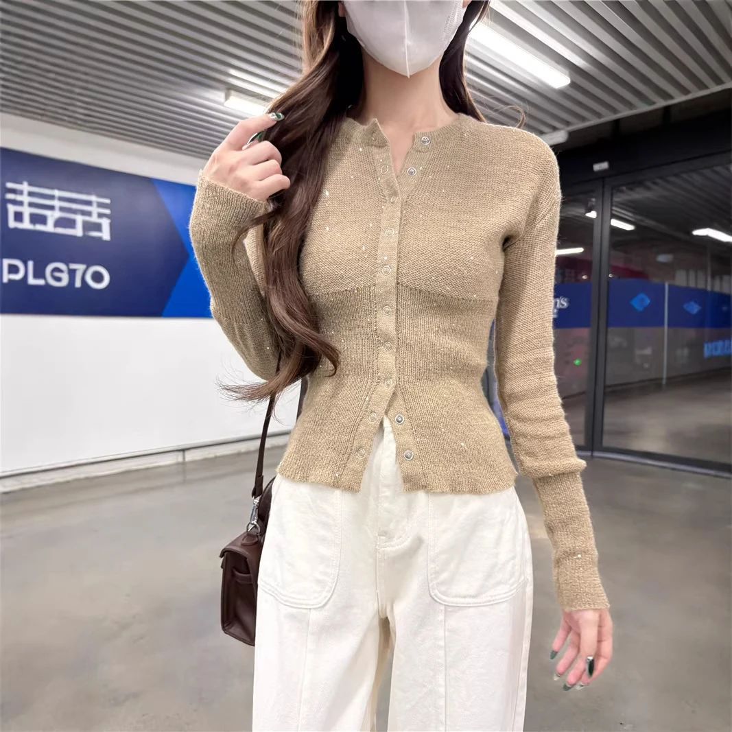 实拍2025冬季新款韩版女式V领针织开衫女显瘦百搭毛衣开衫女