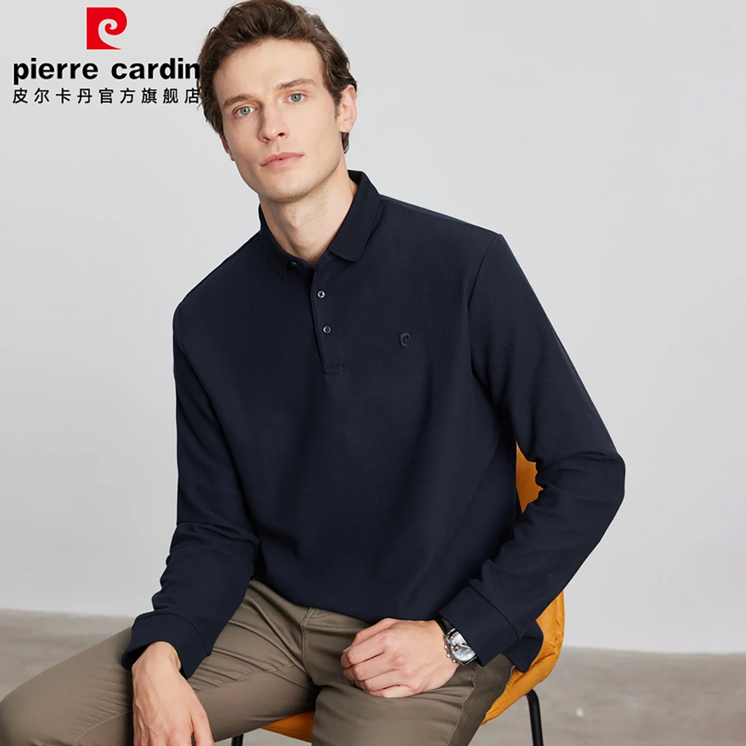 皮尔卡丹男士长袖POLO衫舒适时尚休闲百搭商务翻领户外简约纯色