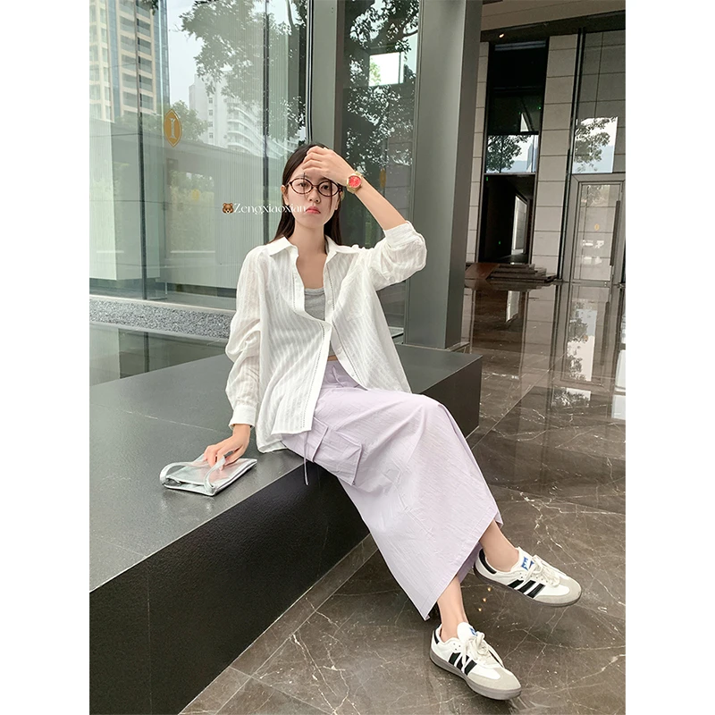 曾小咸 简约百搭工装半身裙设计感抽绳显瘦A字裙长裙Z242BH1553