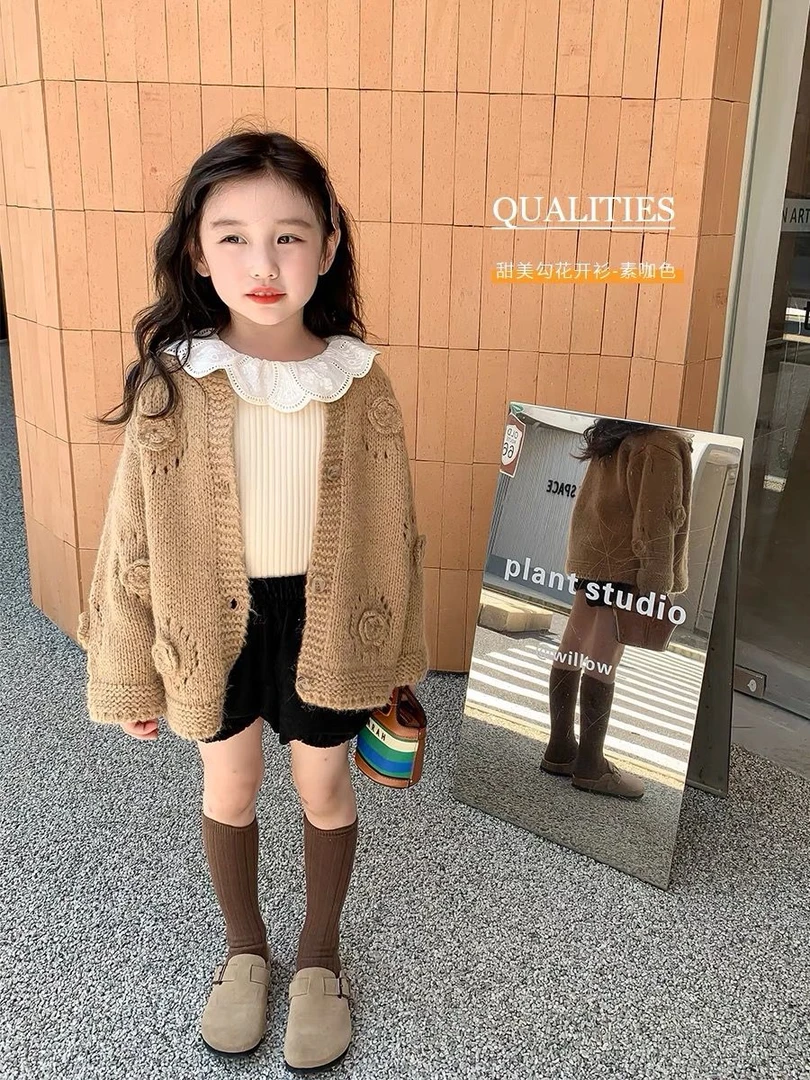 女童秋冬韩版毛衣外套儿童中小童韩国童装针织开衫长袖毛线上衣