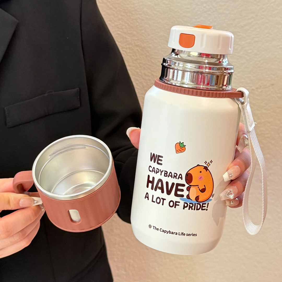 卡皮巴拉保温杯学生上学专用316不锈钢大容量保冷杯办公室泡茶杯