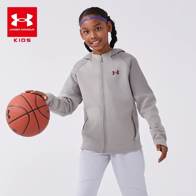 【安德玛童装舒适上衣长袖】男女童秋冬保暖连帽针织外套休闲运动服