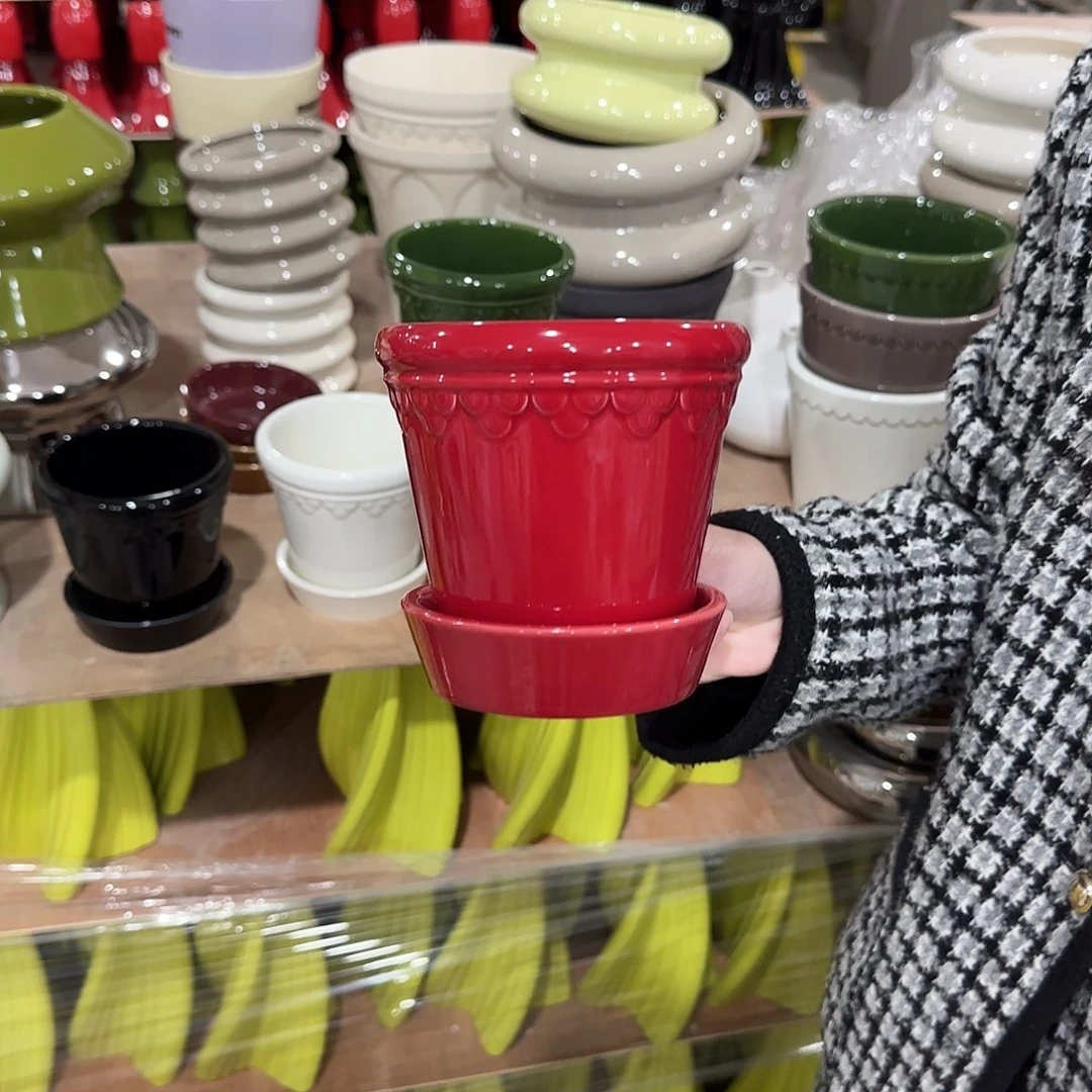 b4红色带托花盆花盆花盆