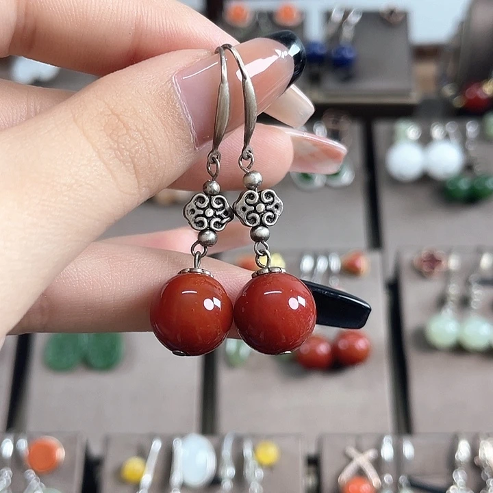 玛瑙/玉髓耳饰银S925镶嵌12左右