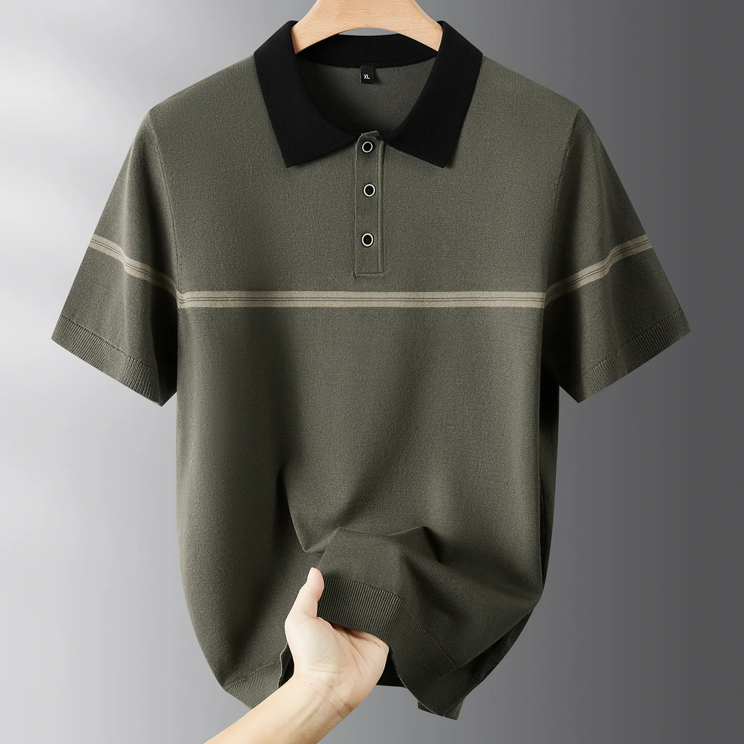 撞色条纹针织短袖男加肥加大码胖子毛衣套头半袖肥佬打底毛线衫