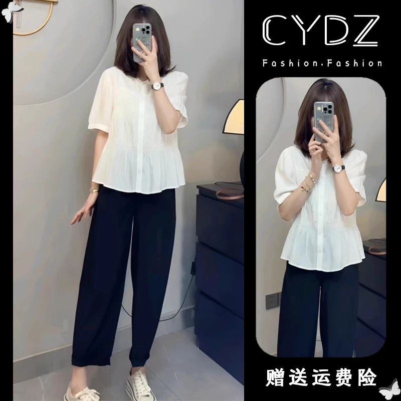 2025夏季新款小个子微胖穿搭一整套活泼减龄盐系轻熟两件套装女装