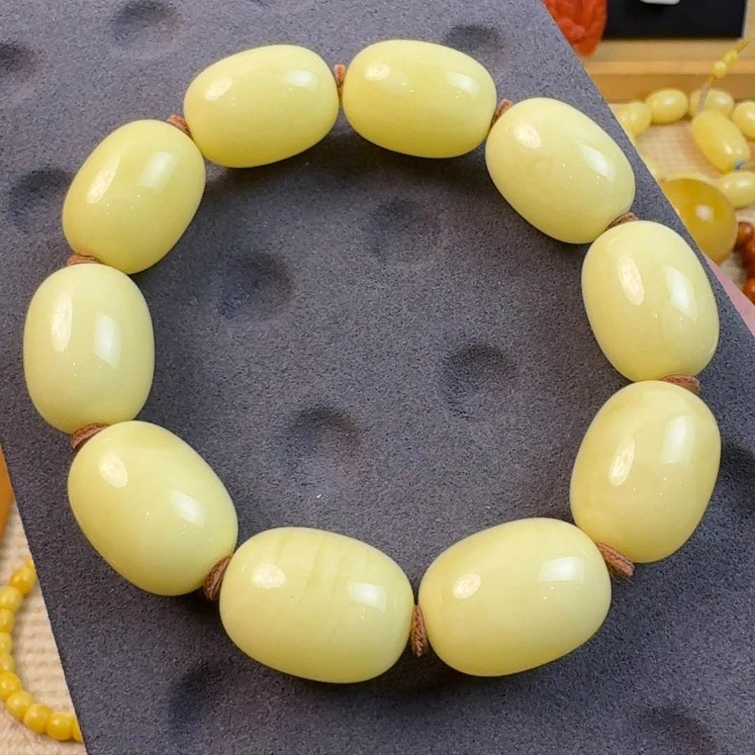 琥珀未镶嵌裸石天然蜜蜡精工枣珠手串