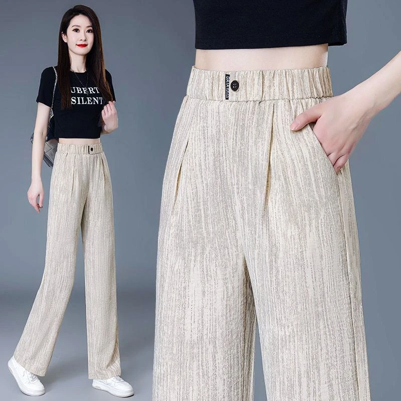 冰丝夏季垂感直筒裤女显瘦大码时尚高腰宽松时尚薄款休闲阔腿裤