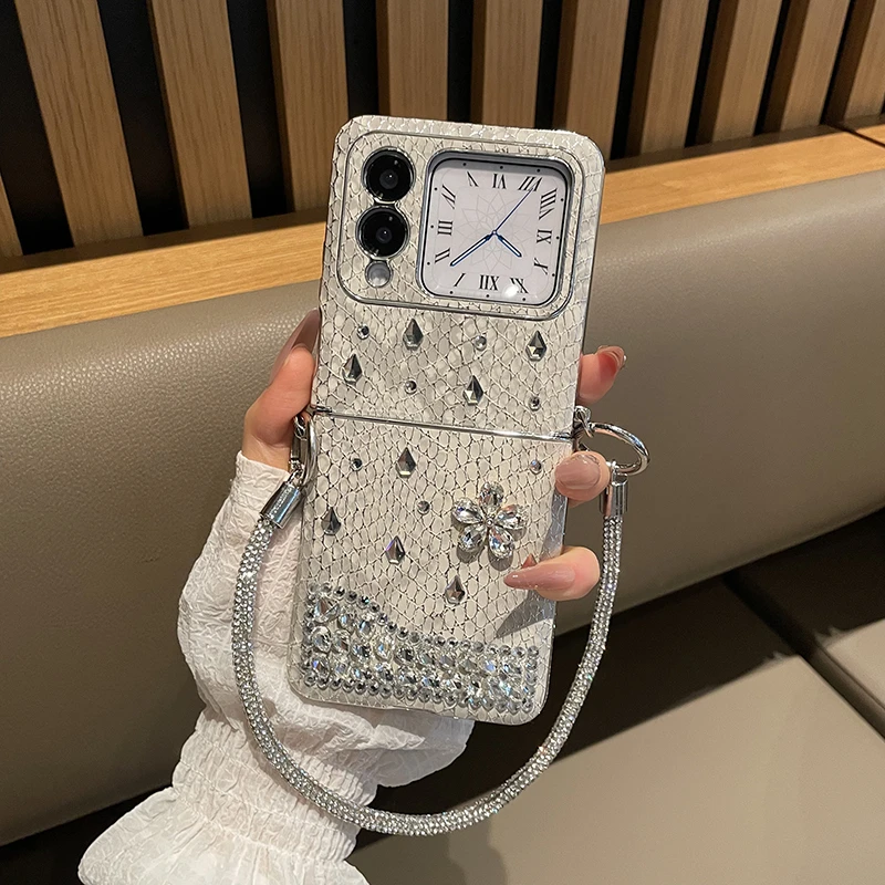 适用于华为novaflip手机壳电镀连体鳄鱼纹DIY满钻novaflip保护壳