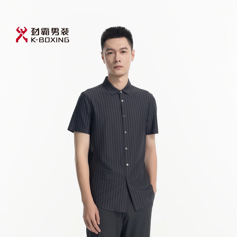 劲霸男装25夏季新款经典条纹商务休闲短袖衬衫│BADN2305