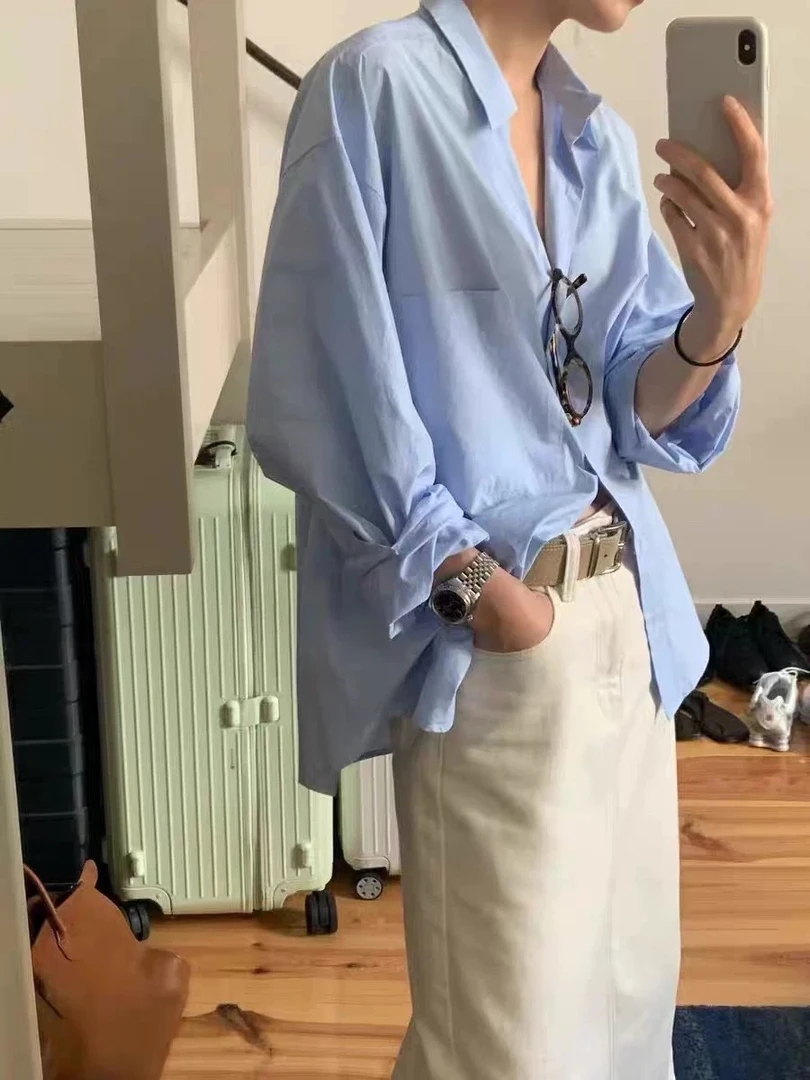 2025韩国东大门ounce宽松简约百搭防晒衬衣经典衬衫女