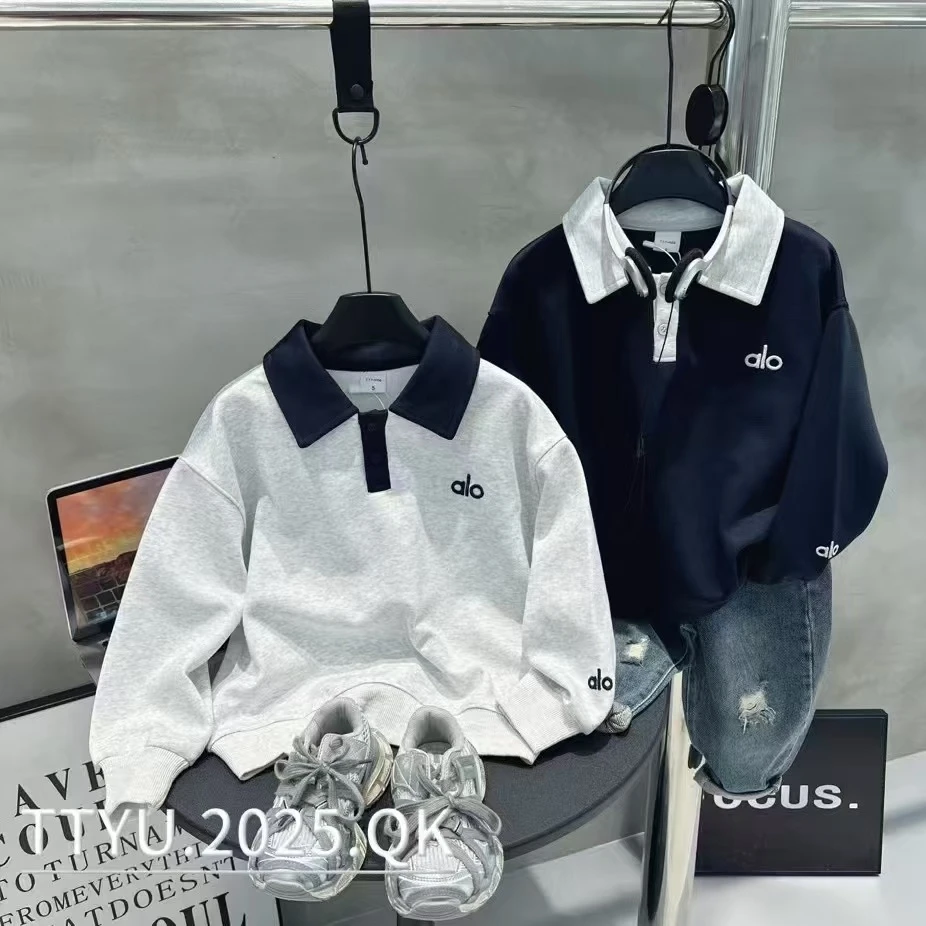 儿童百搭卫衣2025春秋新款POLO衫中大童男孩撞色学院风休闲上衣