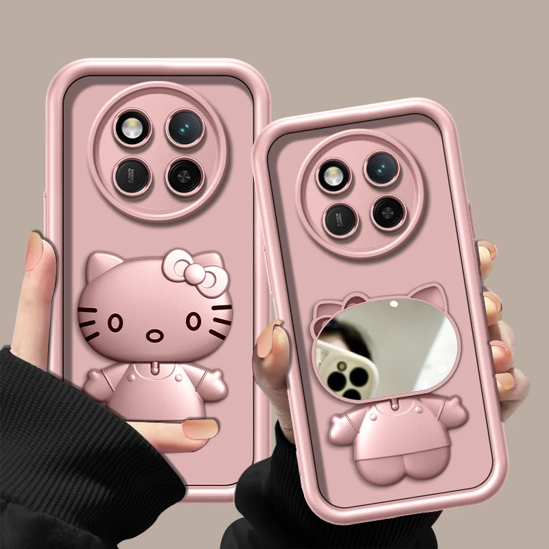 适用【荣耀x60pro】金属漆香槟粉高级感猫咪支架手机壳防摔创意女款