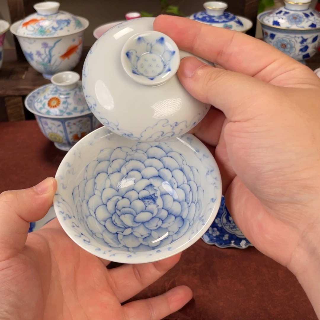 瑕疵荷花盖碗手作手作手作悦心