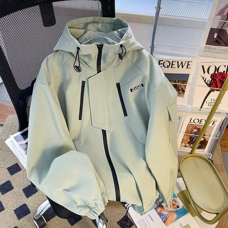 美式冲锋衣男春秋潮流百搭连帽机能外套宽松潮牌ins户外工装夹克