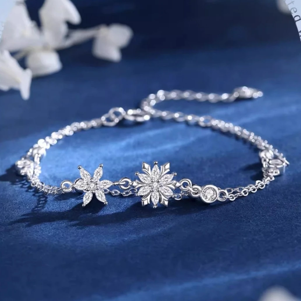 925银手链 梦幻雪花925纯银手链女生款轻奢小众圣诞礼物送女友