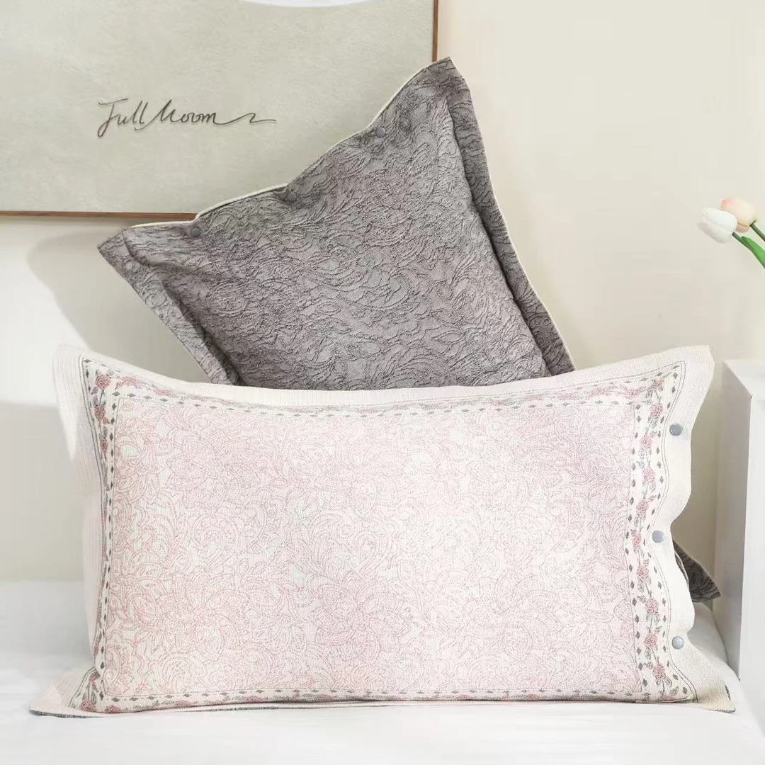 【枕套-花若风-粉】高端轻奢亲肤透气枕头一对