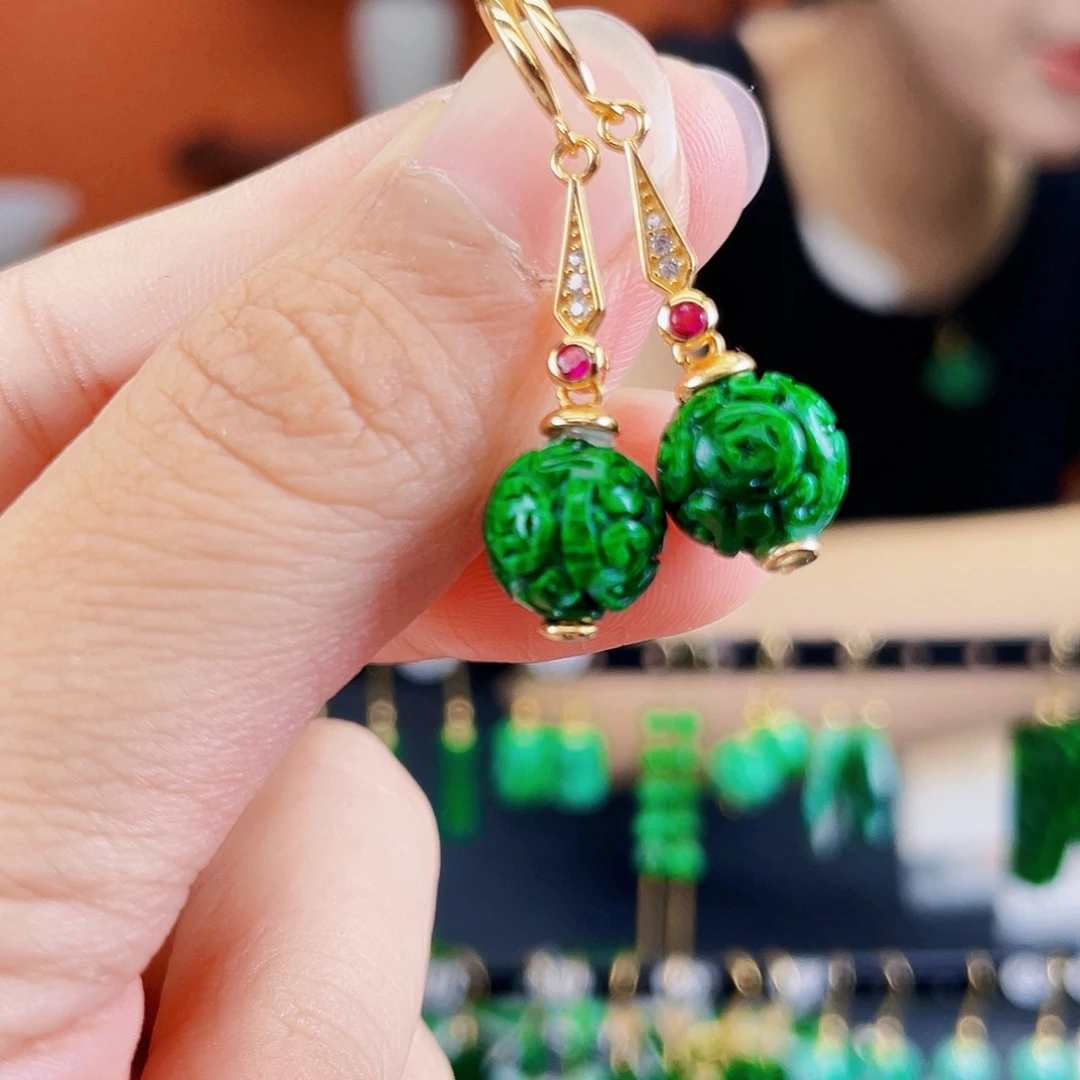 银S925镶嵌翡翠耳饰