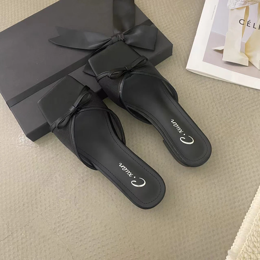 【肉总】温柔蝴蝶结方头露趾简约凉鞋