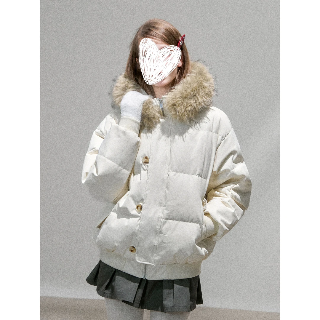 韩版宽松连帽棉服外套女冬2025新款可拆卸毛领软乎乎加厚保暖外套