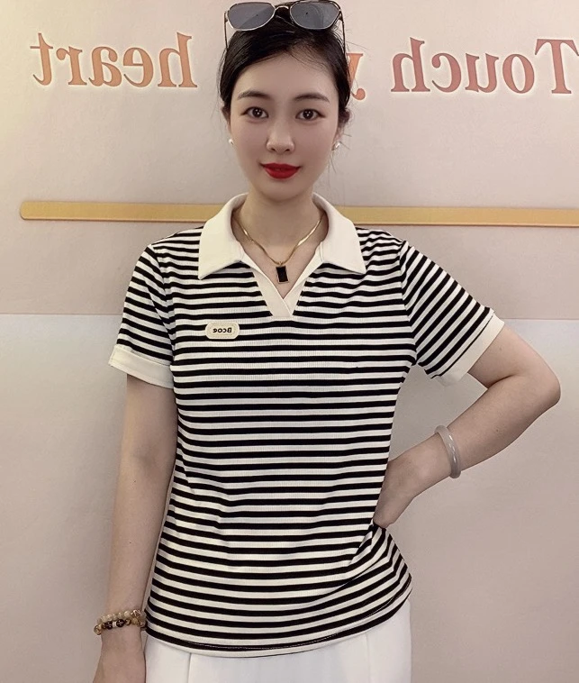 2025新款夏季女装减龄休闲百搭短袖韩版洋气条纹女装