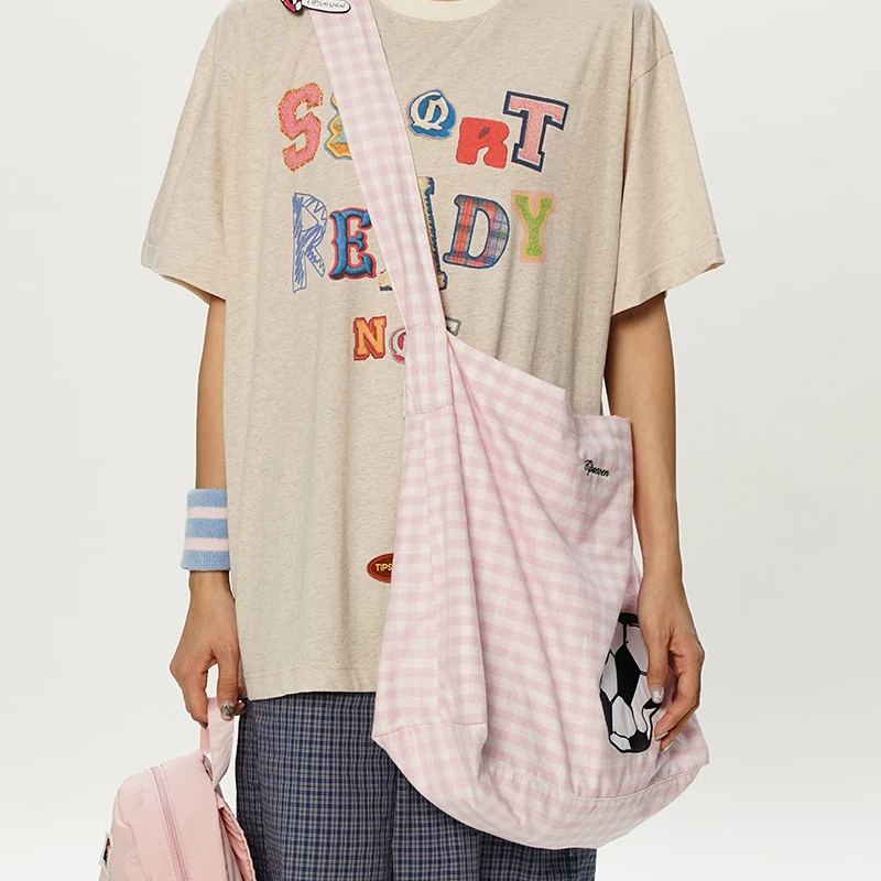 TIPSEVEN 原创设计夏日运动奥林劈叉系列可爱格子刺绣休闲斜跨包