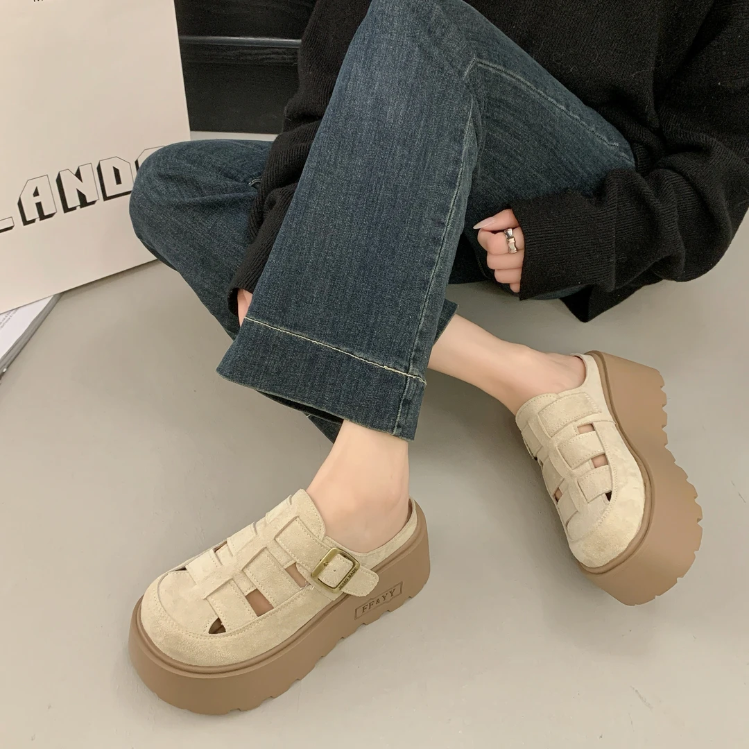 【运费补贴】欧若风糖果色厚底罗马包头拖鞋2025夏季复古外穿沙滩鞋