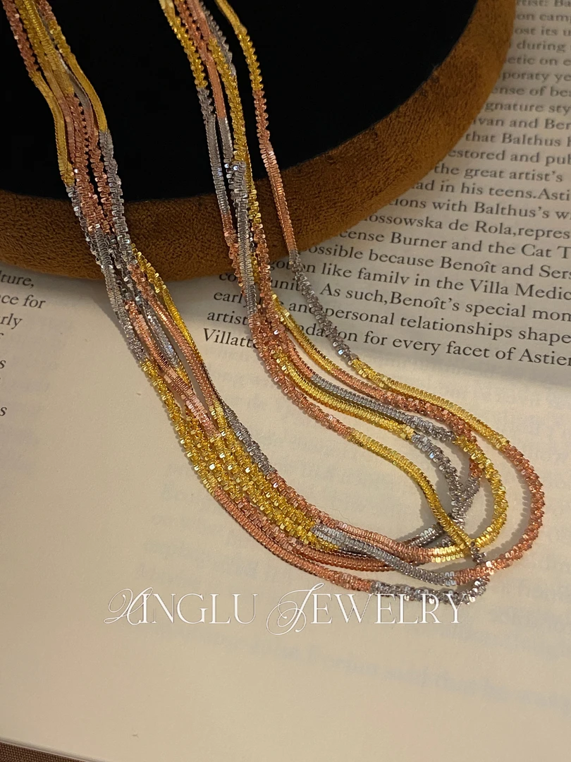 链子925银 认准星璐•【日出素链】意大利工艺三色渐变项链素链