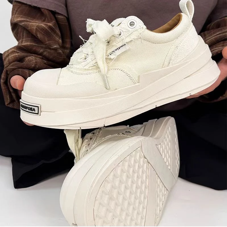 张杰绷带乞丐帆布小白鞋男女厚底增高大头鞋小众情侣复古休闲板鞋