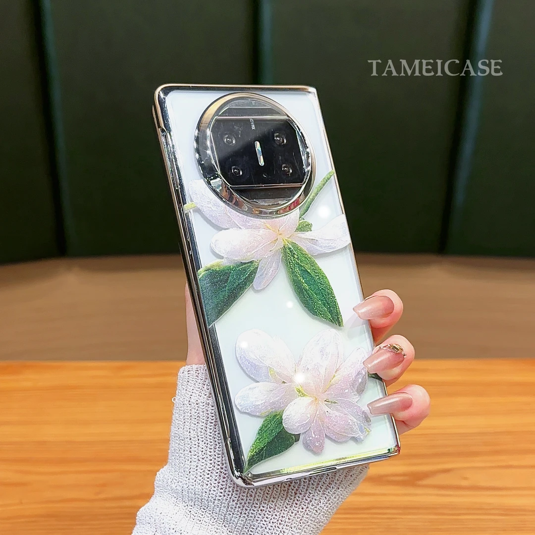 适用【华为MATEX5】茉莉花电镀银折叠机高颜值支架简约手机壳女