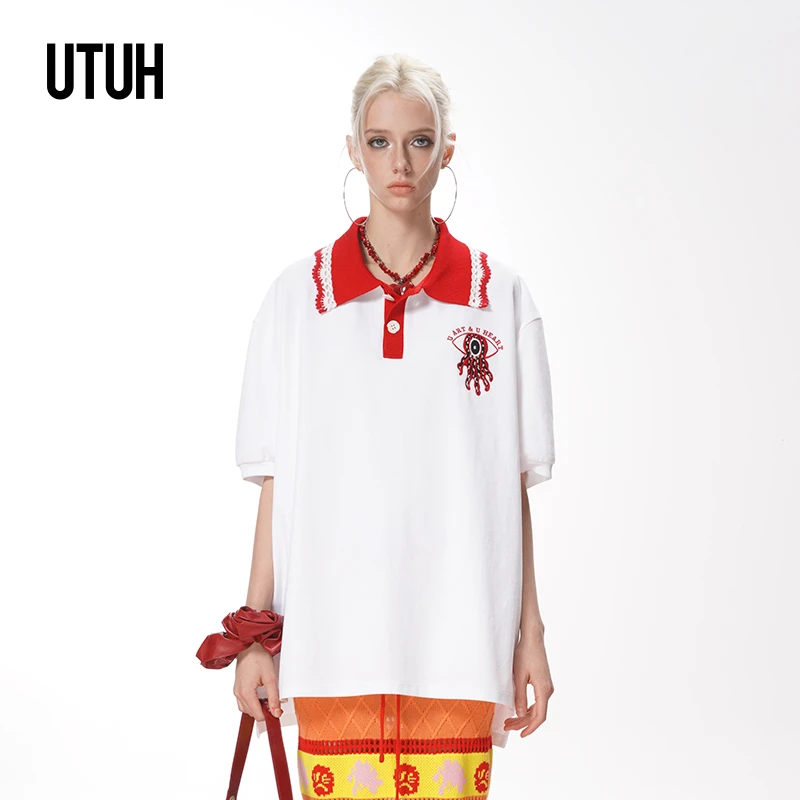 【欧若风】UTUH 老钱风美式休闲拼接针织廓形POLO衫 TDWWS1N027