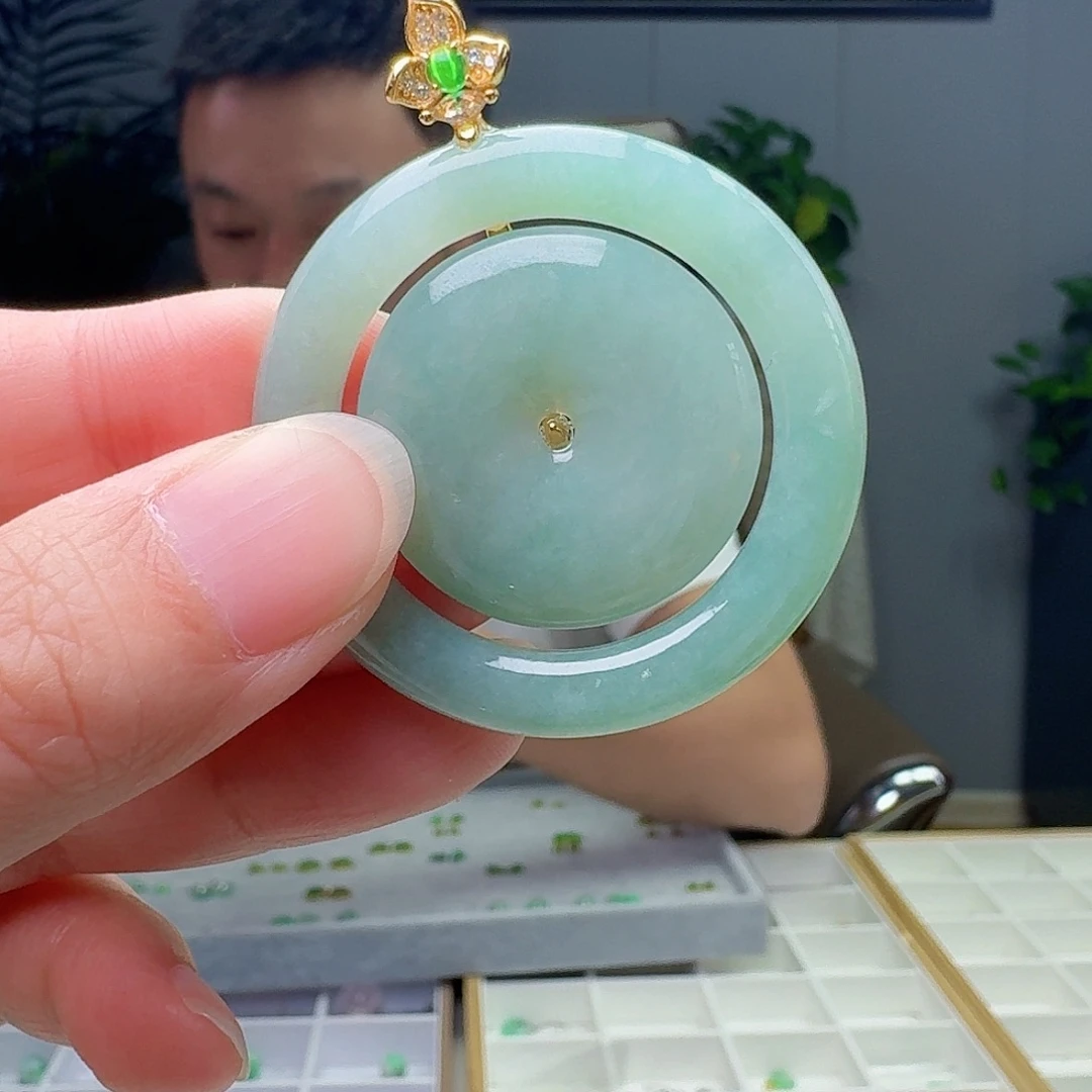 翡翠银S925镶嵌吊坠(不含链)天然