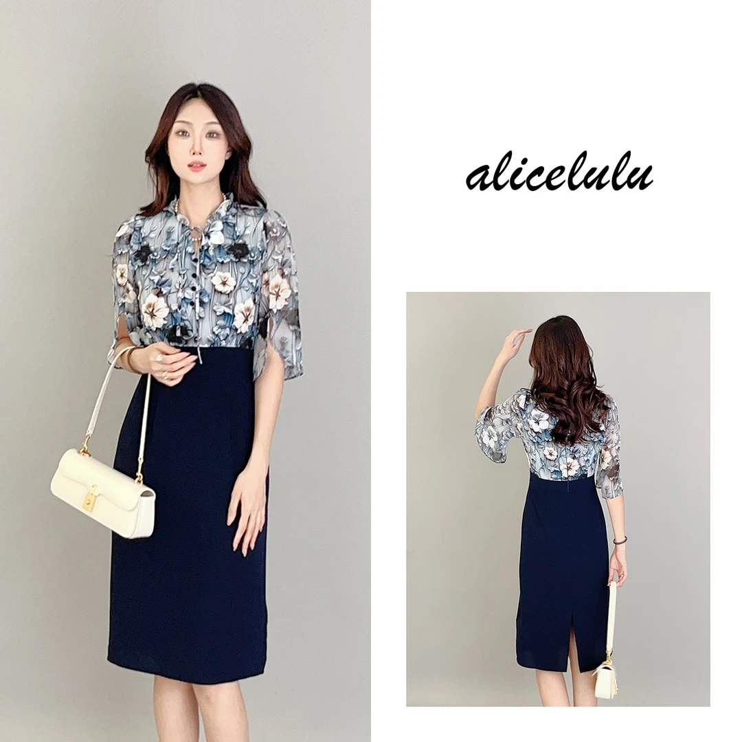 6ALICE“花开半夏”连衣裙3D印花优雅拼接S1033978W