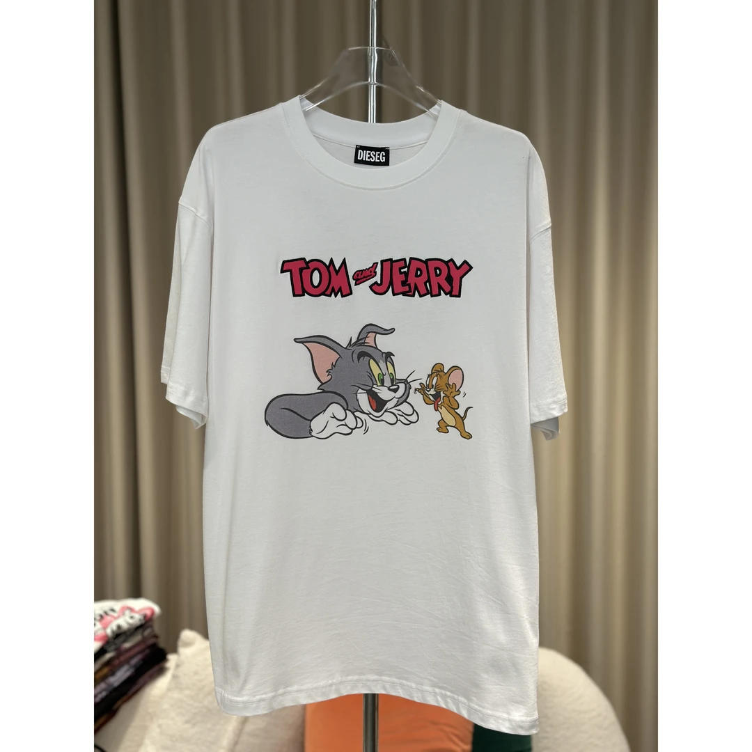 （南油娜姐）2025夏季新款：大G家猫和老鼠刺绣字母百搭短袖T恤25183