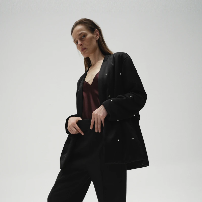 EDITION RED LABEL 冬重工钉珠缎面棉服外套#EBD4COT042