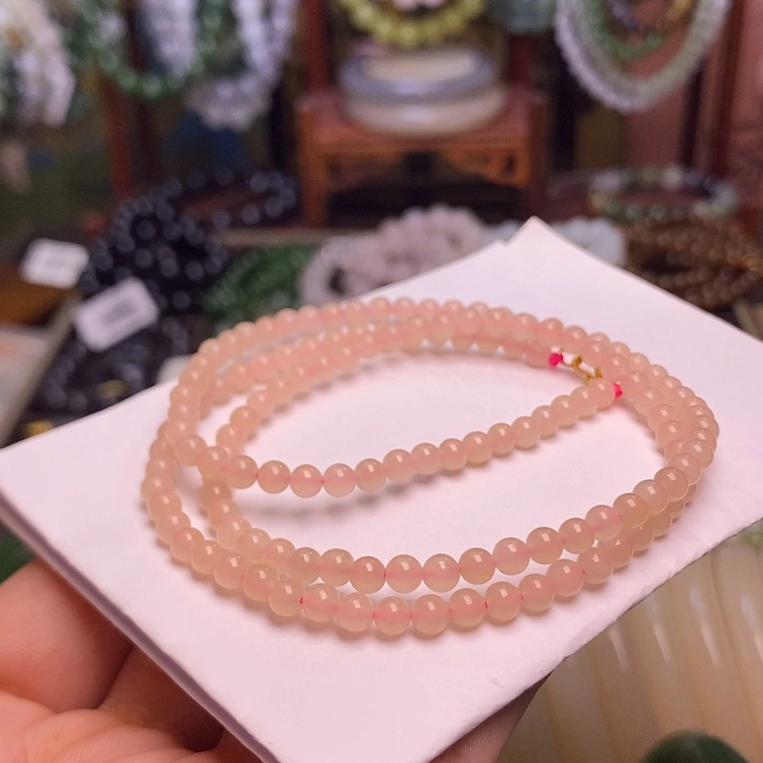 和田玉未镶嵌颈饰浓藕粉老料红粉小米珠