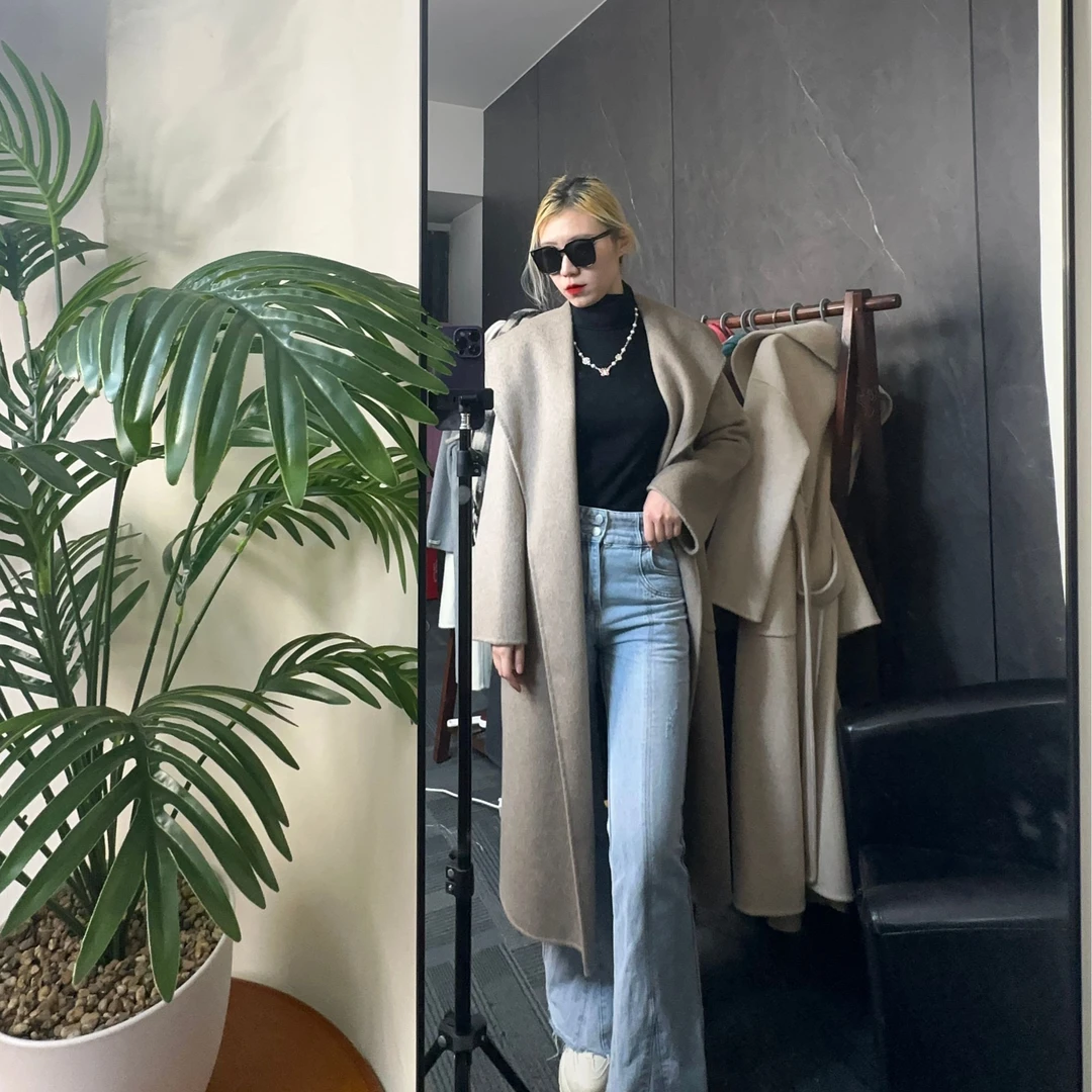 【驼绒桑蚕丝】2024新品羊毛大衣 秋冬款高级款外套双面韩版慵懒