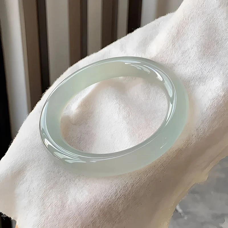上等A货冰晴水玛瑙手镯女正品翠绿玉髓天青冻胖圆条玉石镯子