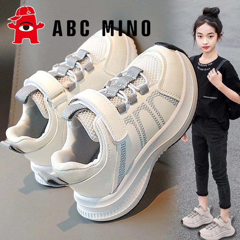 ABC MINO女童鞋小白鞋秋季儿童网面透气跑步运动鞋女孩学生老爹鞋