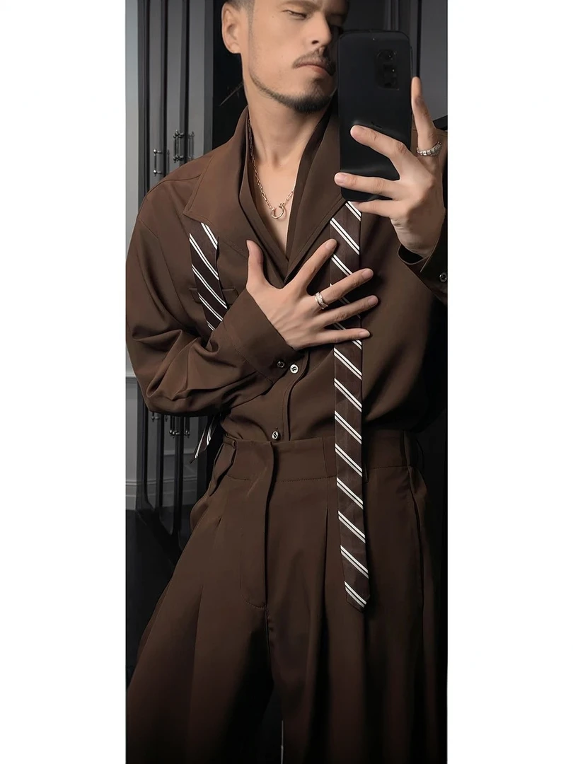 龙刀刀秋季新品原创双领设计感衬衫套装复古高级感休闲衬衣西裤