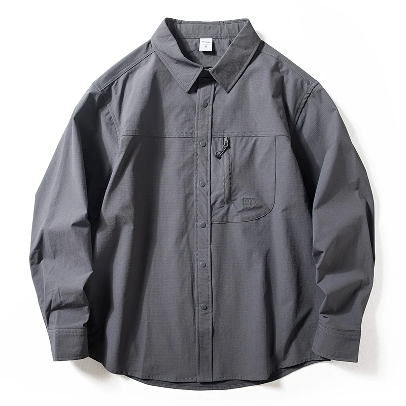 D318春季户外速干防泼水工装衬衫男防撕裂徒步旅行抗皱长袖衬衣