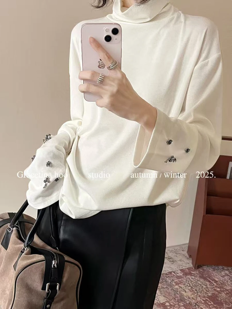 HOO法式手工绣花高领针织衫 126