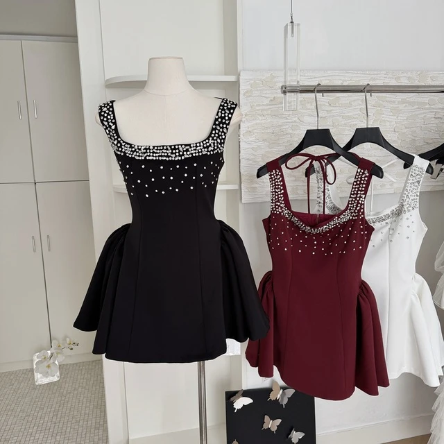 气质小香风重工钉珠吊带连衣裙女装高级感法式收腰显瘦圣诞礼服裙