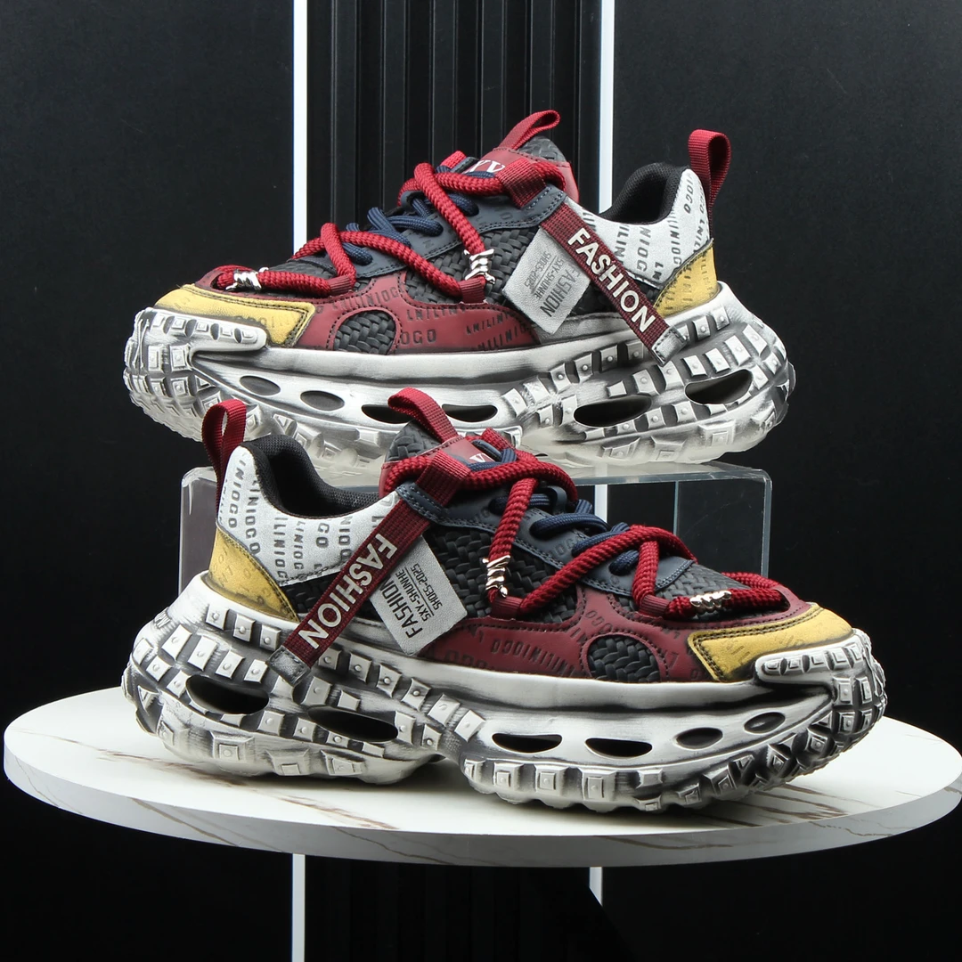 老爹鞋男2025秋季爆款鞋复古擦色皮面透气运动休闲鞋厚底增高男鞋