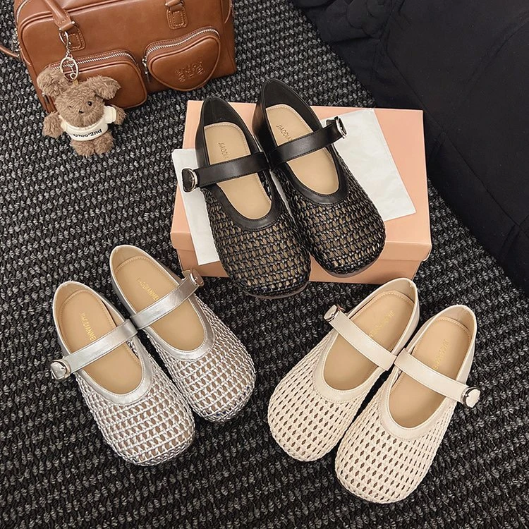 2025年春夏镂空夏季休闲圆头网面鞋纯色单鞋凉鞋女鞋百搭平底27-7