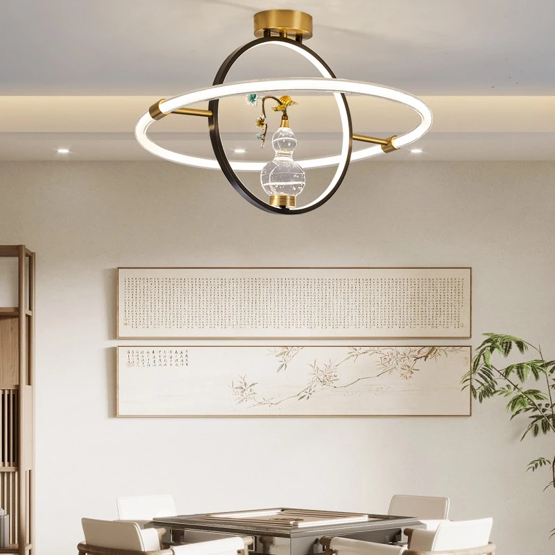 新中式全铜吸顶灯餐厅卧室书房创意简约轻奢大气个性水晶福禄灯具