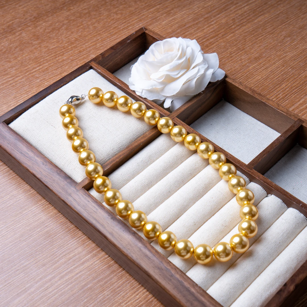 925银银制品  S925银10mm-12mm南洋金珠色大满串项链