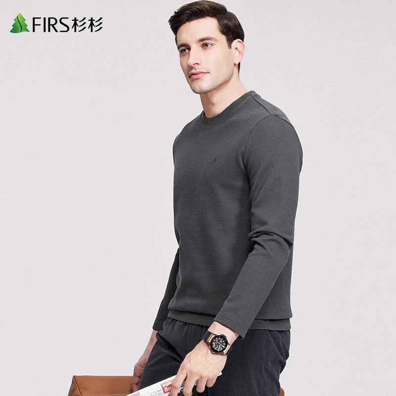 【针织肌理】杉杉男重磅长袖T恤男士2025秋季新款圆领打底纯色上衣