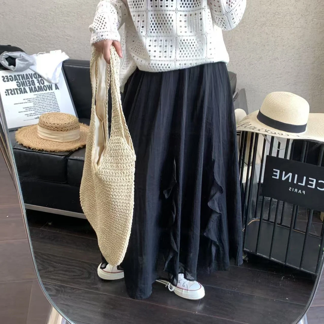 『雨美 Show』5061黑色时尚百搭肌里感半身裙